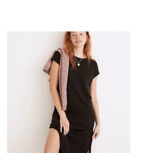 Madewell Ribbed Shoulder Tee Midi Dress in Black, Size S
